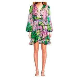 Alex Marie 14 Floral Midi‎ Dress Multicolor Floral Long Sleeve Tie Waist Ruffle